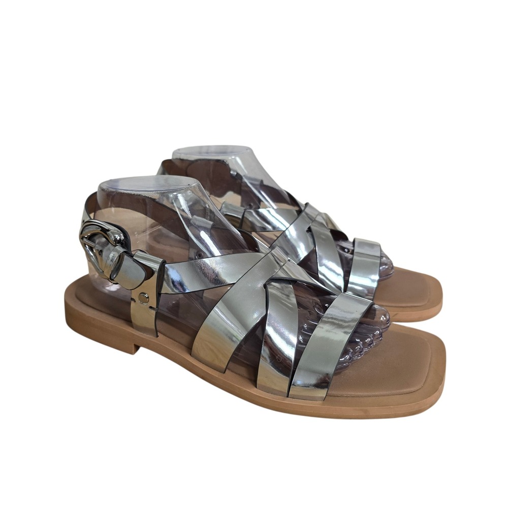 Aerosoles Silver Strappy‎ Square Toe Flat Sandals Women's Size 9.5